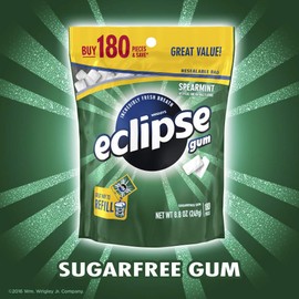 ECLIPSE Spearmint Sugarfree Chewing Gum, 180 piece bag