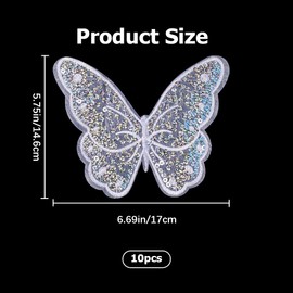 CABODYALS 10Pcs Butterfly Patches Sequin Butterfly Appliques Sew On Animal Transparent Lace Organza Butterflies Embroiderey Appliques Patch for Clothing Fabric Jeans Bag Repair Diy Supply