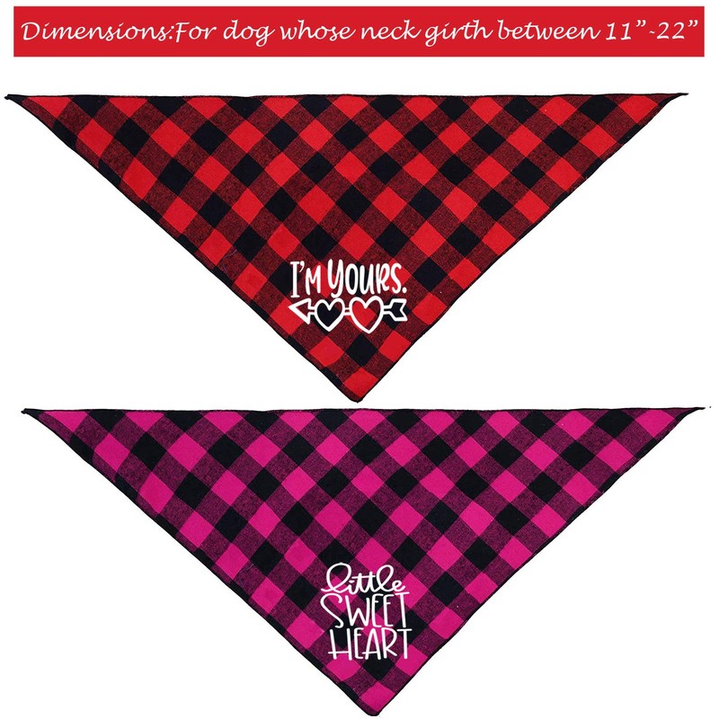 Pack of 2 Dog Bandana Valentines Day - Reversible Buffalo