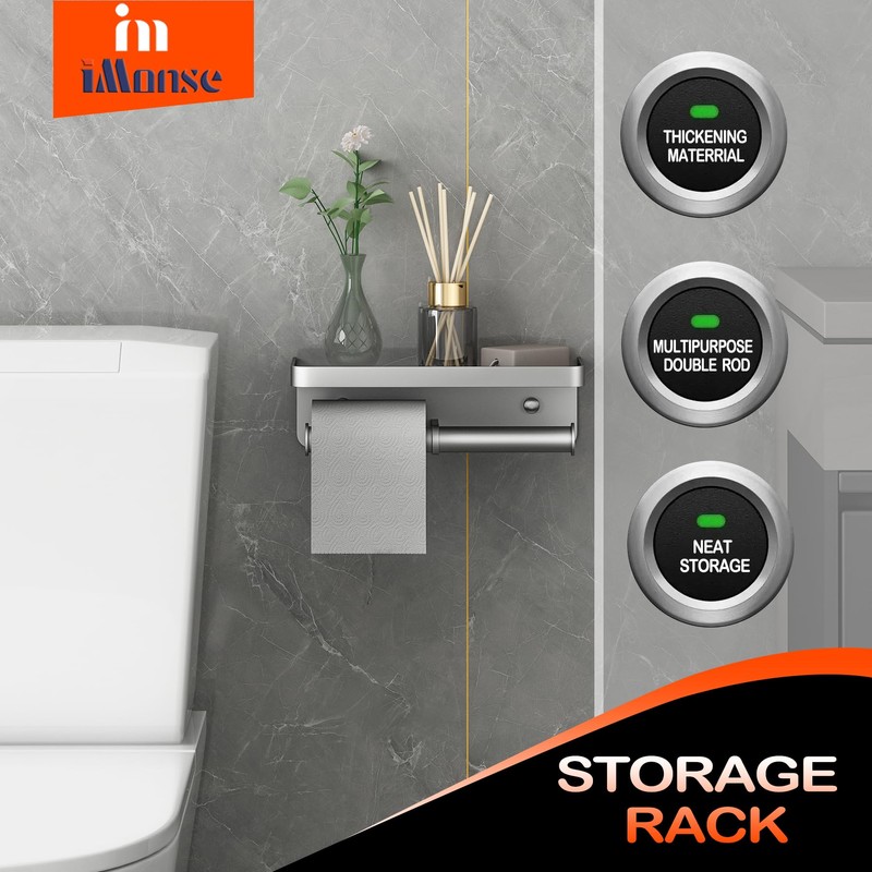 Double Toilet Paper Holder with Shelf, iMonse Paper Towel Holder