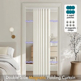 MIULEE Accordion Folding Curtains, Sliding Door Curtains for Doorways Privacy, Magnetic Door Cover for Laundry Room, Cream, W52 x L78 inches, 1 Panel