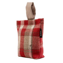 McAlister Textiles Heritage Fabric Door Stop| Red + White Tartan Check Plaid Stripe Wool Feel Textured Decorative Unfilled Wedge