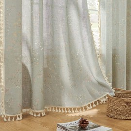 Joydeco Light Blue Floral Boho Curtains 96 Inches Long 2 Panels Set, Boho Curtains for Bedroom Living Room, Super Soft Light Filtering Country Rustic Semi Sheer Farmhouse Curtains Rod Pocket