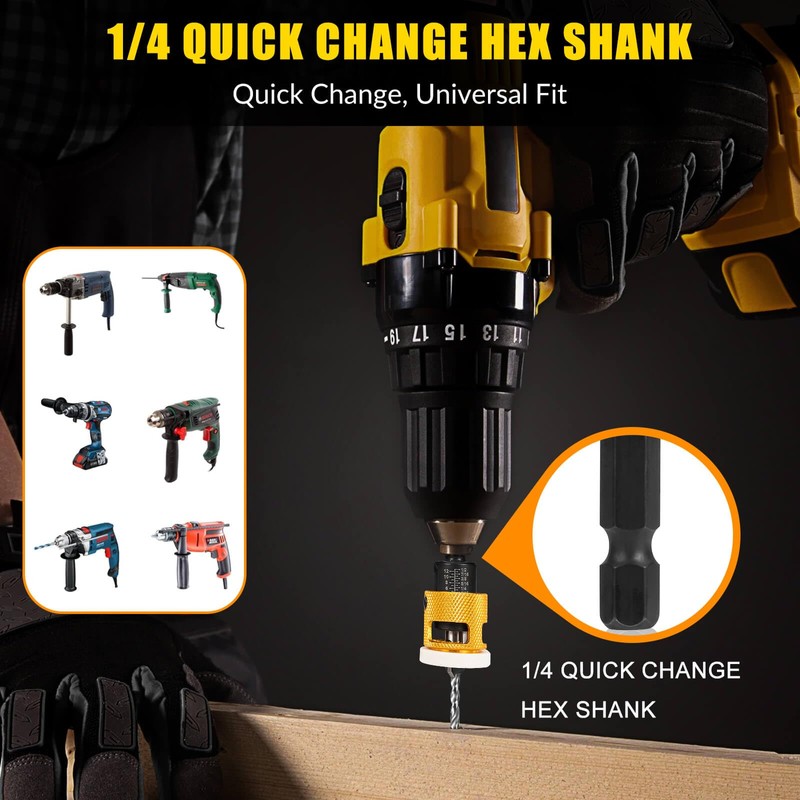 5PCS Countersink Drill Bit Set, Low Friction Depth Stop, 1/8