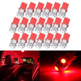 cciyu 194 T10 168 2825 W5W Extremely Bright LED Bulbs 5-5050-SMD fit for Dome Light Map Light Step/Courtesy/Door Light Glove Box Light Wedge Red Pack of 20