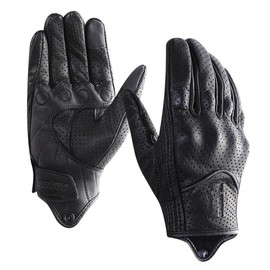 Hassidanzar Men's Motorcycle Gloves Goatskin Full Finger Perforated Design Touch Screen Summer Motorcycle Gloves CM043USA, Black,Size XX-Large