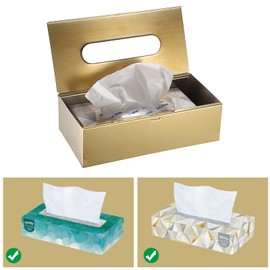 BTSKY Gold Rectangular Tissue Box Cover - Stainless Steel Tissue Holder, Household Tissue Paper Dispenser for Bathroom Kitchen Office Restaurant Hotel