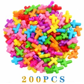 200pcs Mixed Colors Chunky Acrylic Cross Spacer Beads Candy Color Cross Crucifix Craft Loose Beads Accessories for Easter Eid Necklace Bracelet Jewelry Making Décor