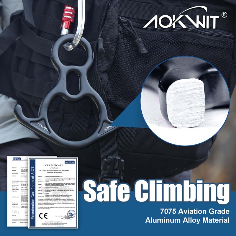 AOKWIT 50KN Rescue Figure, 8 Descender Large Bent-Ear Belaying and