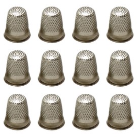 Matsa 12pcs Metallic Silver Stitching Thimbles Retro Style Metal Finger Protector for Sewing, Crafts, Embroidery, Tailor, DIY, Tools, 18