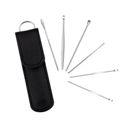 EKIND Earwax Removal Tool Kit 6 in 1 Stainless Steel Ear Cleanesing Set for Adults Kids,With Black Leather Case