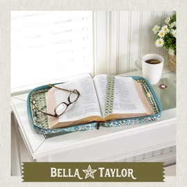 Bella Taylor Quilted Bible Cover for Women - Large Study Bible Case - Delicate Floral Blue