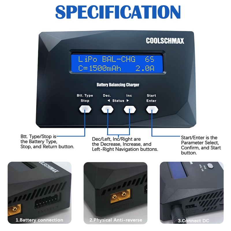 Coolschmax XT60 RC Balance Battery Charger Discharger