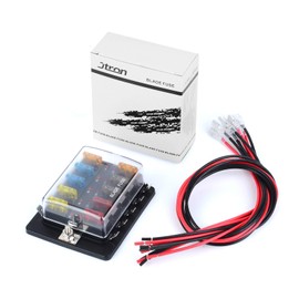 Jtron Car Fuse Box Car 12 V 10 Way Blade Fuse Holder with Cable LED Display ATC/ATO 5A 7.5A 10A 15A 20A Fuse Socket for Car Boat Marine Truck (10 Way)