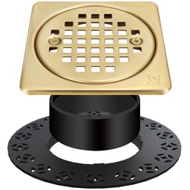 4 Inch Drain Grate Kit,Compatible with Schluter Kerdi Drain Flange, CUPC Certification,Square Shower Floor Drain SS304 Stainless Steel and ABS Material,Height Adjustment Collar and Ring-Brushed Gold