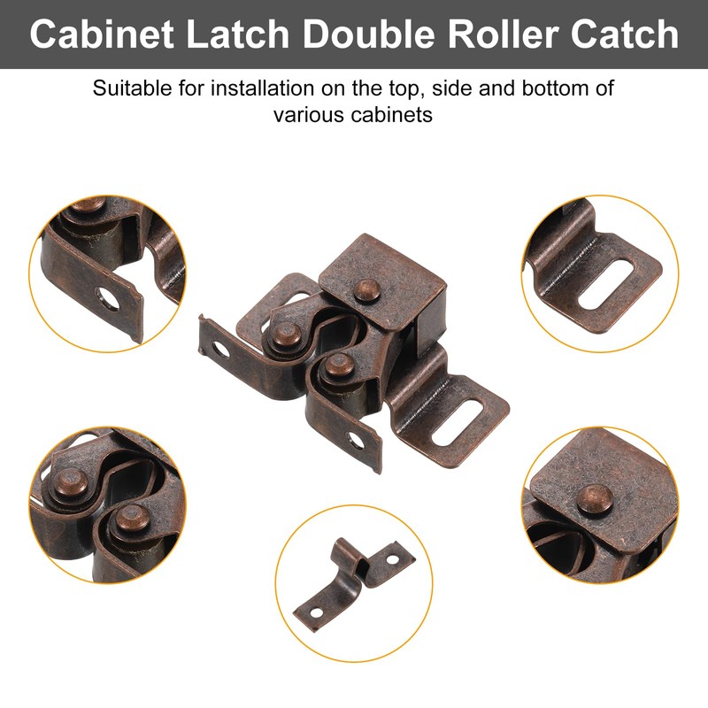 sourcing map 4Pcs Cabinet Latch Double Roller Catches, Lock Stop