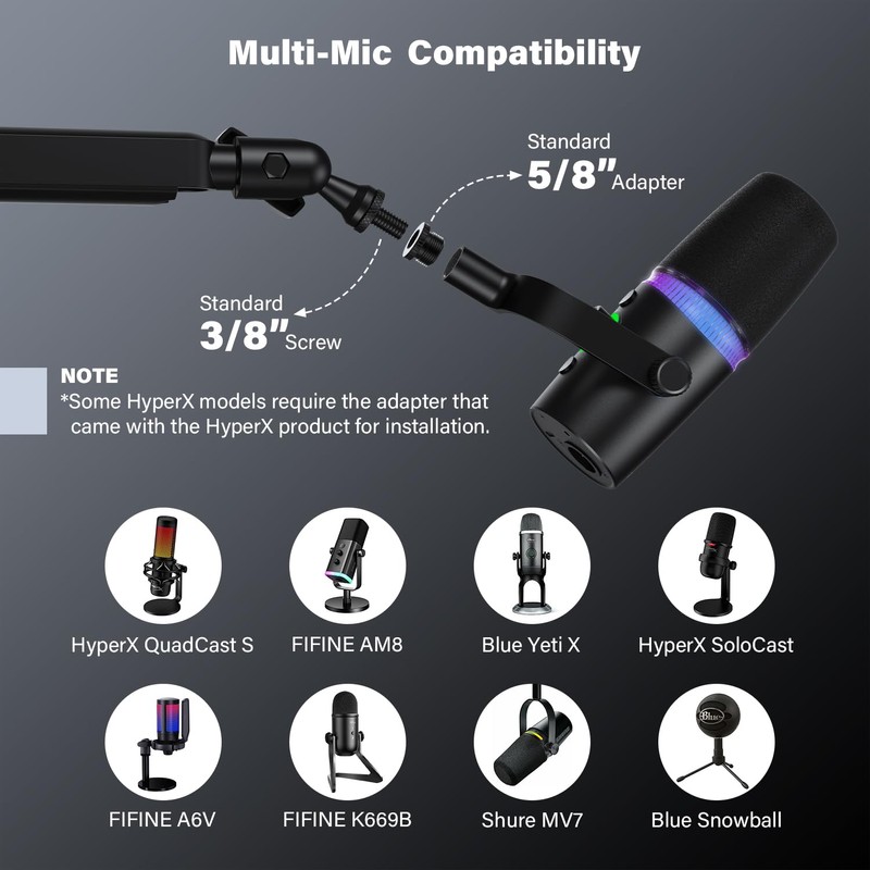 Low Profile Mic Arm, Cable Management Microphone Boom Arm, Full