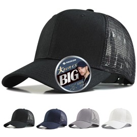 Andeor Men's Large Size Hat, Extra Large Size 23.6 - 26.8 inches (60 - 68 cm), UPF 50+ Measured, Double Layer Type, Anti-Collapse, Deep Cap, UV Protection, Mesh, Embroidery, Simple, Stylish, Baseball