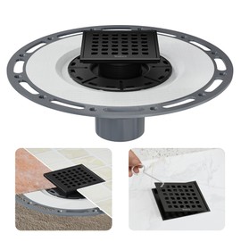 Neodrain Low Profile Shower Drain Kit, Square Drain, 4" Matte Black 304 Stainless Steel Floor Drain, Removable Drain Grate Drain Key, PVC Bonding Flange Base with Fabric, for Low Profile Shower Pan