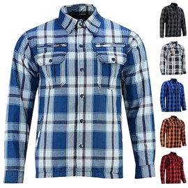 Daniel Smart Men's Motorcycle Shirt Plaid Biker Flannel Jacket Removable Sporty Armored, Zipper Closure & Water Resistant (US, Alpha, Medium, Regular, Regular, Blue&White)