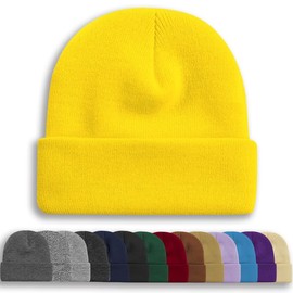 Rosoz Unisex Beanie Winter Knitted Skull Cuffed Soft Warm Hat for Men/Women Slouchy Ski Watch Cap Bright Yellow