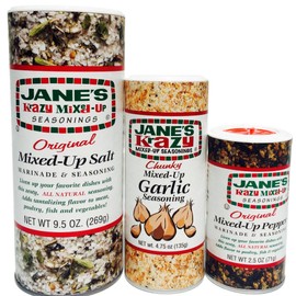 Jane's Krazy Mixed-Up Seasonings Super Bundle- 3 Items - Salt / Pepper / Garlic
