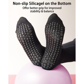 REACH STAR 4 Pairs Pilates Socks with Grips Non Slip Ruffle Yoga Grip Socks for Women (US, Numeric, 6, 10, Regular, Regular, 4, Black+White)