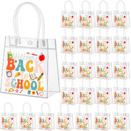 Aliceset 24 Pcs Welcome Back to School Gift Bags with Handle Plastic Clear Treat Goodie Candy Bags PVC Handbag for First Day of School Classroom Party Favors Supplies (6. 31" x 5. 91" x 3. 15")