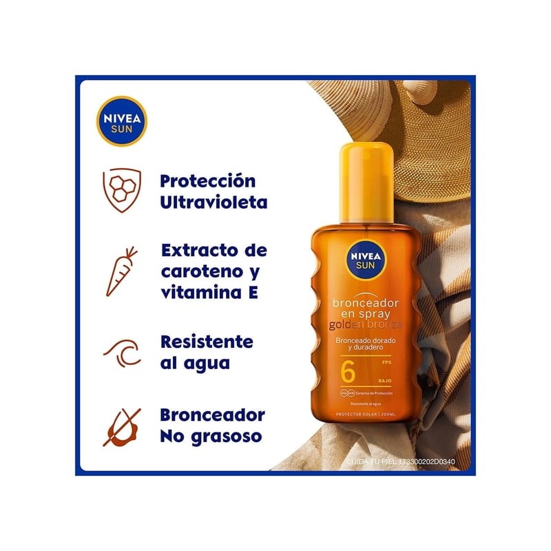 Aceite bronceador corporal NIVEA SUN Golden Bronze resistente al agua