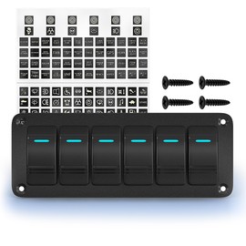 Joinfworld 6 Gang Rocker Switch Panel 12V Marine Boat Switch Panel Waterproof 12 Volt Blue LED Light Toggle Switch Panel ON Off with Pre-Wired for Boat Automotive Car Truck RV UTV