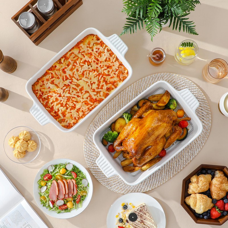 MALACASA 4.4 QT Baking Dish with Rack, 9x13 Large Casserole