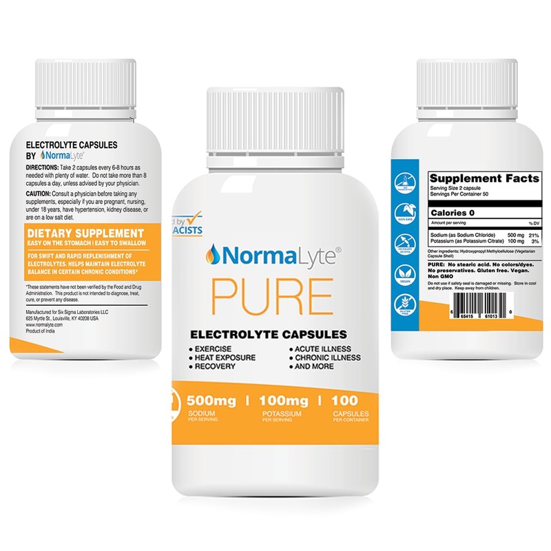 NormaLyte Electrolyte Capsules, 100 Count, Hydration Salt Pills