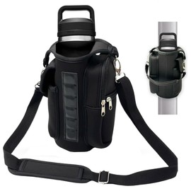 Gym Magnetic Water Bottle Holder Bag with Phone Pockets & Accessories Organizer – 6 Built-in Strong Magnets, Leak-Proof Water Bottle Carrier Adjustable Shoulder Strap & Comfortable Handle (Black)