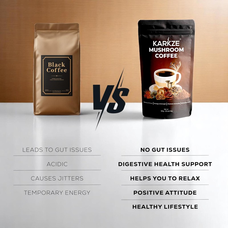 KARKZE Instant Mushroom Coffee Powder –6 Super Mushrooms with Lions