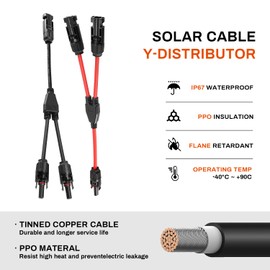 COCOSY 1 Pair Solar Cable Y Plug, 1 Pair Solar Cable Y Splitter 6 mm²/4 mm²/2.5 mm², Pv Y Connector MMF/FFM, Y-Type 2 Solar Panel Branching Cable for Parallel Connection