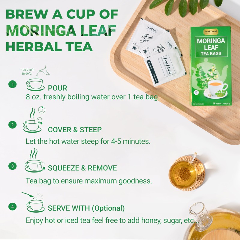 LeafLea 80 Premium Moringa Tea Bags, Moringa Herbal Tea, Made