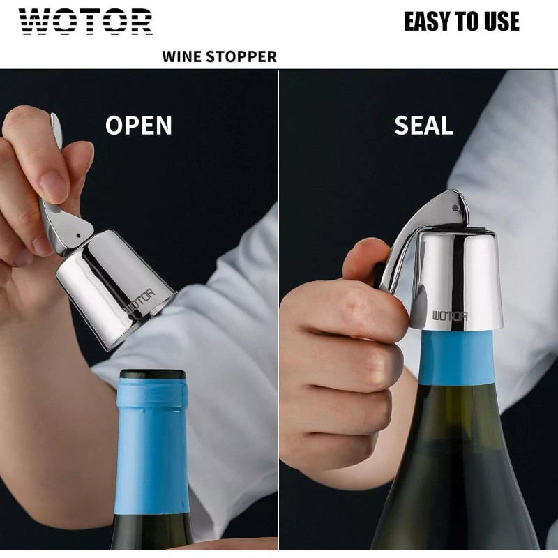 WOTOR Stainless Steel Wine Bottle Stoppers with Silicone - Reusable