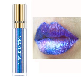 Maydear Chameleon Lipstick, High Pigmented Blue Lipstick for Women Metallic Shine Lip Gloss, Full-Coverage Multichrome Lipstick Long Lasting Rainbow Lip Makeup, Blue Cyan(03)