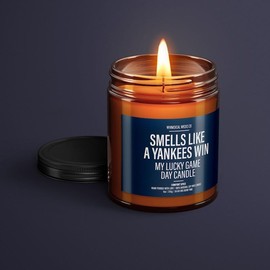 Smells Like A New York Win Candle, Baseball Candle, Candle Gift - Size: 4Oz - Amber Glass Jar, Black Lid, Scents: Fruity