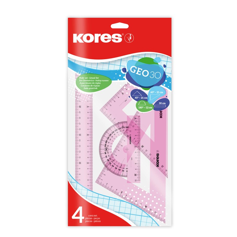 Kores - Geometry Set in Assorted Colours - GEO30 Protractor,