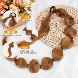 NICENEEDED Ponytail Extension for Women, 30 Inch Long Braided Wrap Around Synthetic Hair with Leather Cord, Straight Afro Puff, Protective Style Hairpieces, Braided Ponytail Extension Dirty Blonde