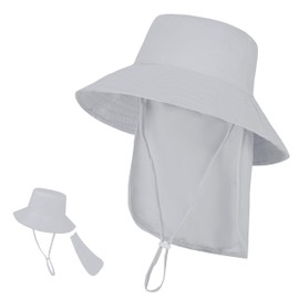 Baby Sun Hat Toddler Bucket Hats with Removable Neck Flap for Boys Girls Kids with Wide Brim Summer Beach UPF 50+ Light Grey 0-6 Months
