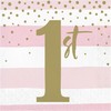 Creative Converting Stripe and Dots 1st Birthday Lunch Napkins, Pink/Gold,