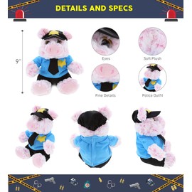 DolliBu Pig Police Officer Plush Toy - Super Soft Sitting Pig Cop Stuffed Animal Dress Up with Cute Cop Uniform & Cap Outfit Gift for Law Enforcement, Sheriff, Security Guard - 9 Inches