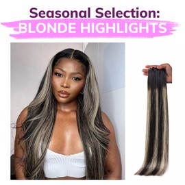 IDN BEAUTY Seamless Clip In Hair Extensions Human Hair, Straight 110g 14 Inch, 1B/19/1B Natural Black to Light Blonde Remy Hair Seamless Clip Ins For Black Women PU Weft Invisible Edge 7pcs