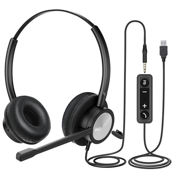 MKJ USB Headset with Microphone Noise Cancelling for PC, Dual