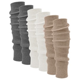 Shihanee 3 Pairs Cashmere Leg Warmers Women Soft Warmer Wool Winter Stockings Knit Long Leg Warmers Indoor Outdoor(Gray, Beige, Light Khaki)