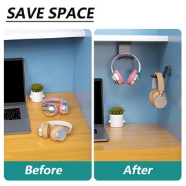 BKSYCOOL Headphone Hangers, Under-Desk Headphone Hook,Headphone Wall Mount with Adhesive Glues,Include Removable Adhesive Strips for Easy, Damage-Free Wall, Desk (Pink,Top Mount)