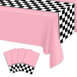 4 Pcs Racing Car Checkered Plastic Tablecloths, Race Car Party Supplies Racetrack Table Runner Rectangle Tablecover for Kid Girls Birthday Race Car Theme Party Two Fast Birthday, 220 x 130 cm