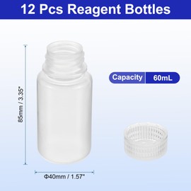PATIKIL 12Pcs 60ml Reagent Bottles, PP Wide Mouth Round Bottles with Screw Cap for Lab Water Reagent Liquids Solid Sample Storage Seal, Clear